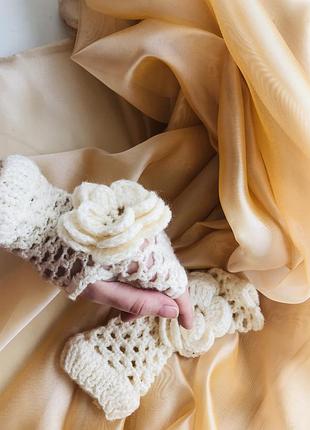 Мереживні рукавиці в'язані рукавички