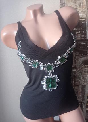 Красивая майка с "колье", цвет черный, хлопок, размер м