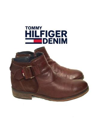 Tommy hilfiger кожаные ботинки демисезон коричневые хилфигер бренд весна кожа100%