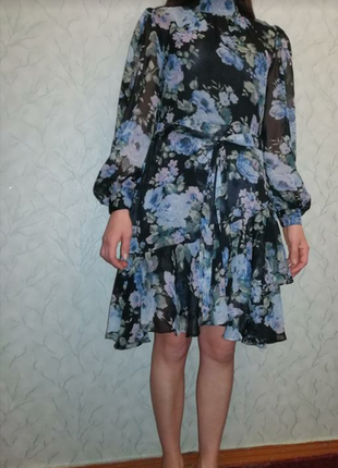 Легкое шифоновое платье с длинным рукавом5 фото