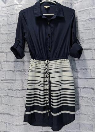 Платье-рубашка прямого кроя, талия на кулисе, рукава регулируются м