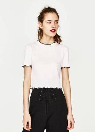 Белая укороченная футболка топ zara