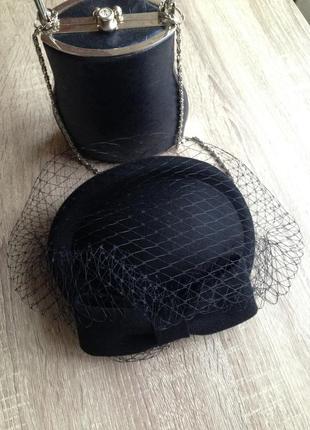 Чорна капелюх капелюшок таблетка вуалетка з вуаллю шерсть стиль ретро вінтаж+ 4 кольори2 фото