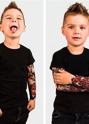 Детская чёрная и белая кофта футболка на ребенка с тату tattoo рукавами на мальчика девочку