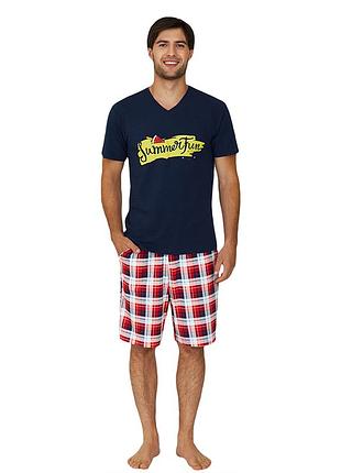 Чоловічий домашній бавовняний комплект синього кольору в клітку ellen mpk 2070/02/01