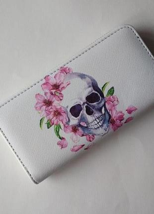 Новий неймовірний трендовий великий гаманець череп квіти портмоне на блискавці6 фото