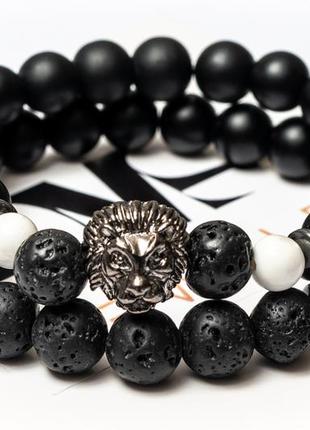 Подвійний браслет dms jewelry з шунгита, лавового каменю, кахолонга white lion3 фото