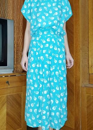 Винтажное платье принт перья винтаж ретро6 фото