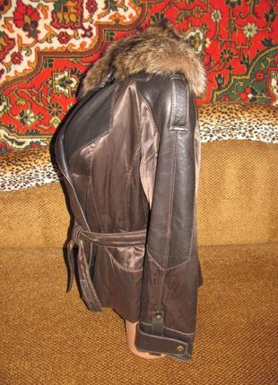 Курточка демісезонна з натуральною шкірою і хутряним коміром, шкіра, хутро3 фото
