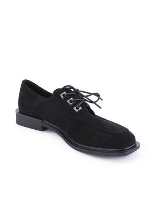 Стильные черные замшевые туфли закрытые на шнурках низкий ход4 фото