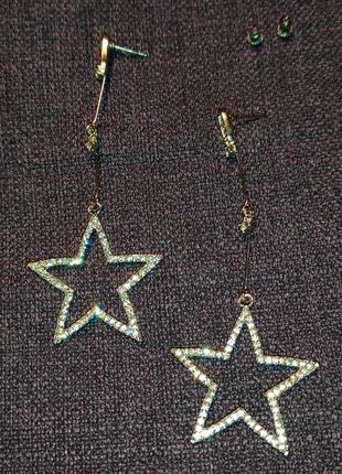 Сережки сережки біжутерія зірки камені блискучі прикраси срібло висячі2 фото