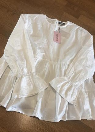 Стильная белая хлопковая блузка, р. 141 фото