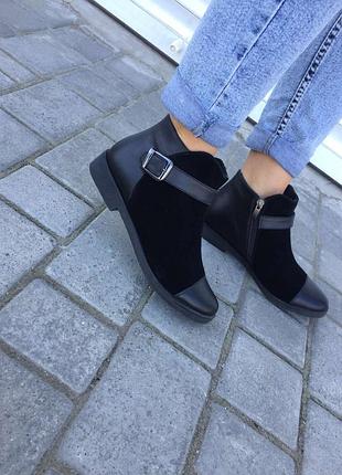 Ботинки женские 218 черные (весна-осень замш и кожа натуральные)