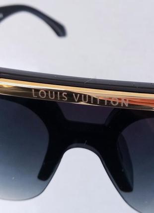 Louis vuitton окуляри маска жіночі сонцезахисні великі чорні з золотом10 фото