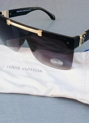 Louis vuitton окуляри маска жіночі сонцезахисні великі чорні з золотом1 фото
