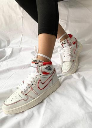 Женские стильные весенние кроссовки nike air jordan 1 retro high ‘university red’8 фото