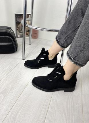 Ботинки женские mengting 1187-3 чёрные (весна-осень эко-замш)