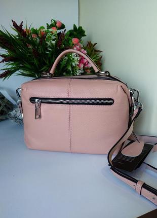 Женская сумка бочонок розовая из натуральной кожи3 фото