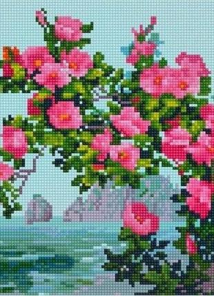 Алмазна мозаїка квіти на тлі моря картина розмальовка