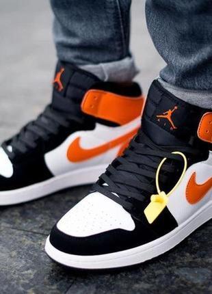 Чоловічі кросівки nike air jordan 1 retro black/white/orange9 фото