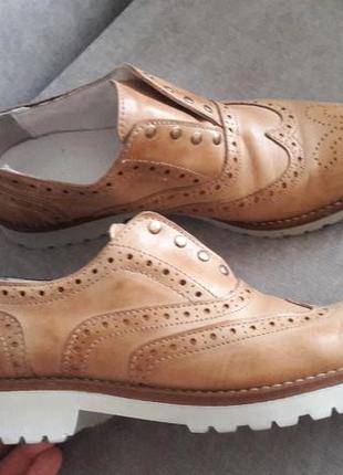 Клёвые кожаные туфли оксфорды броги италия ручная работа2 фото