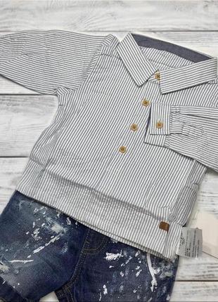 Рубашечка белая в полоску с длинными рукавами.размеры 68, 74