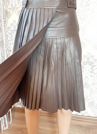 Юбка плиссе натуральная кожа миди высокая талия люкс дорогой премиум бренд ports 1961