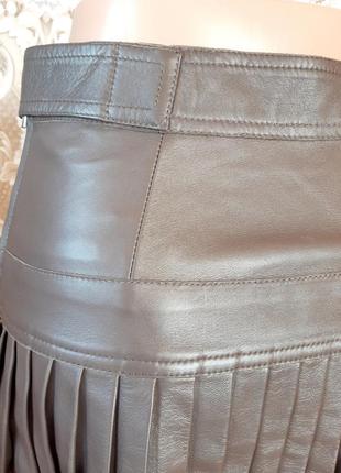 Юбка плиссе натуральная кожа миди высокая талия люкс дорогой премиум бренд ports 19615 фото