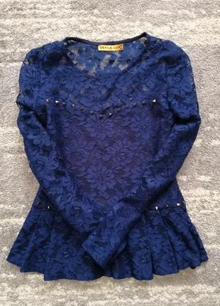 Ажурная блуза с баской нарядная рубашка сорочка ажур