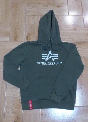 Худи мужская хлопковая зеленая худі чоловіча зелена alpha industries basic hoody р.s-м🇺🇸4 фото