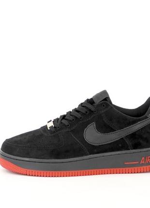 Кроссовки мужские nike air force 1 черные/красные (найк аир форс, кросівки)