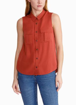 Блуза рубашка без рукавов карманами