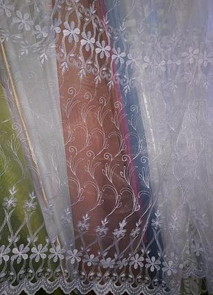 52 турецька біла вишита тюль на фатине з люрексом квіточки