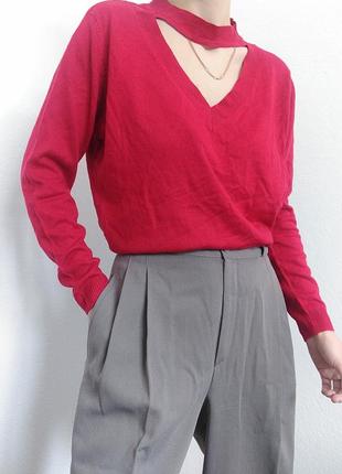 Красная кофта свитер пуловер с вырезом свитер, джемпер zara mango bershka cos h&amp;m7 фото