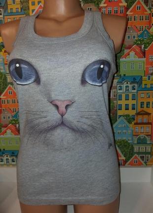 Фирменная болгарская футболка майка с 3d принтом котик 100% хлопок р l