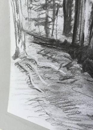 Рисунок углем "лес" на дизайнерском картоне с паспарту5 фото