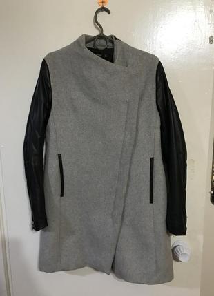 Пальто с кожаными рукавами stradivarius2 фото