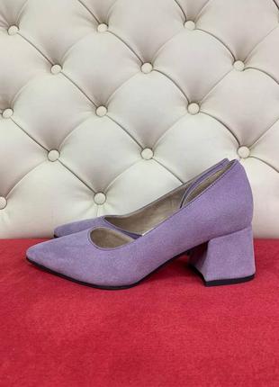 Замшевые туфли лилового цвета на каблучке 5 см,пошьем в любом цвете!4 фото