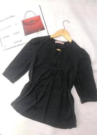 Блузка сорочка чорна з зав'язками на талії котон2 фото