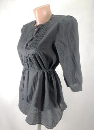 Блузка рубашка черная с завязками на талии котон1 фото