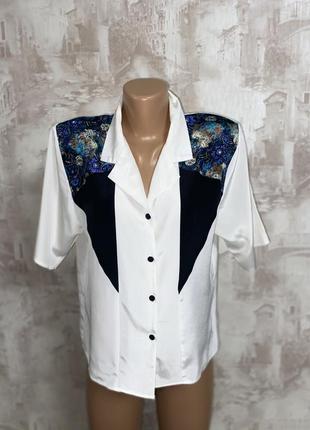 Белая винтажная блузка,пэчворк,принт,белая атласная рубашка(05)2 фото