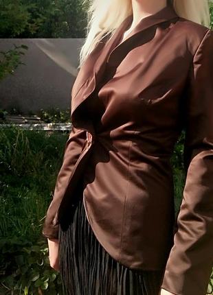 Пиджак атлас , приталенный, цвет шоколад4 фото