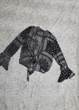 Туника, блуза, накидка, с широкими рукамвами, черно-белый принт