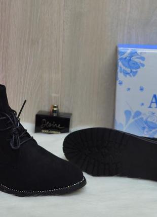 Ботинки женские avelina a7025-12 чёрные (весна-осень эко-замш)2 фото