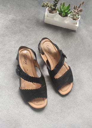 Черные качественные кожаные сандалии босоножки gabor кожа