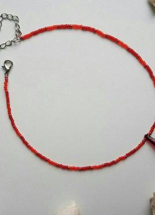 Чокер з бісеру червоний, з підвіскою крістал, червоний, кольє, тренд 2021, намисто!