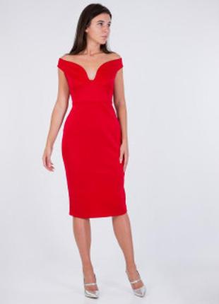 Красное новогоднее сексуальное платье-миди1 фото