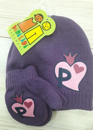 Демісезонна шапка і рукавиці на дівчинку 1-3 років