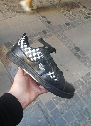 Женские кроссовки wishot queen crown клетка checkerboard black/white дутый язык knu skool sk-8 sk8 old кну platform stac объёмный язычок1 фото