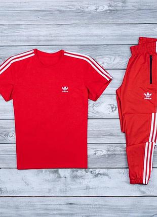 Топовий чоловічий спортивний костюм adidas з футболкою червоний